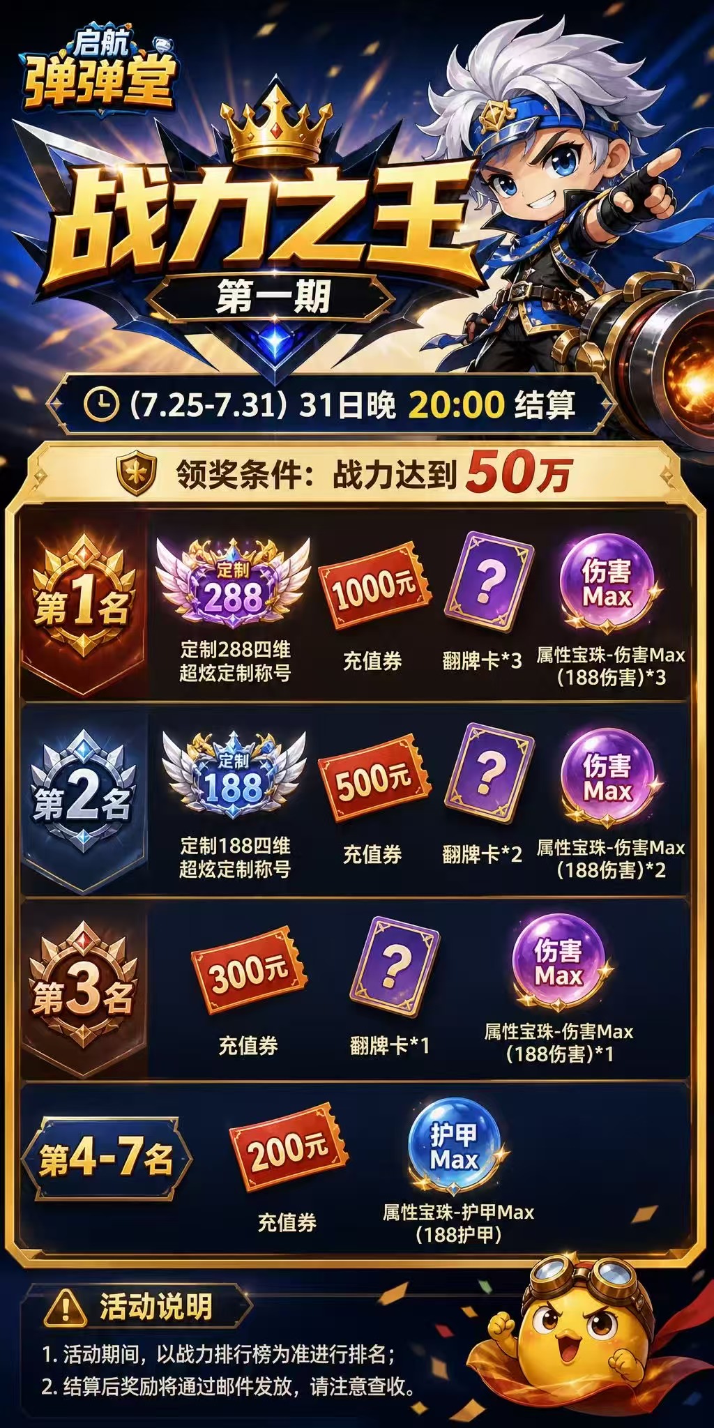 启航弹弹堂战力之王活动（7.31晚20:00结算）
